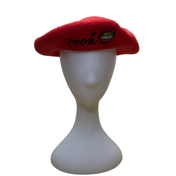 Disney BoxLunch Red Mens Wool Pooh Beret Hat Embroidered Graphics OS - Picture 1 of 14